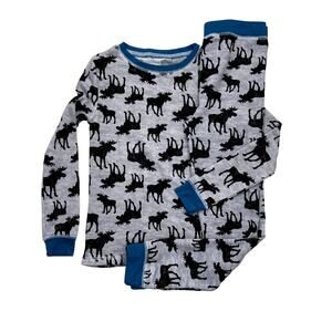 Sleep On It Moose Knit Two Piece Pajama Set - Gray Black Blue - 8